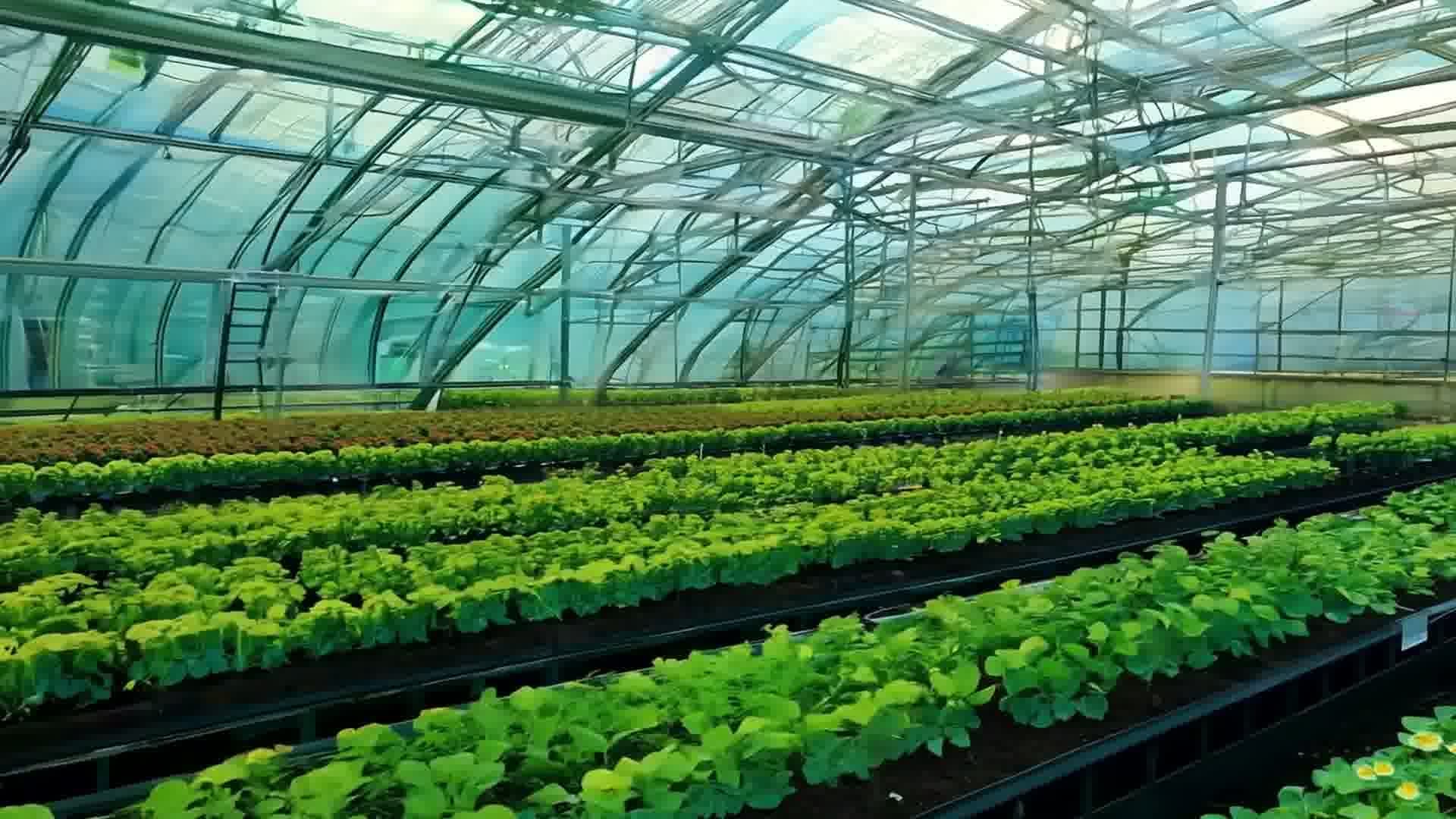 Modern greenhouse interior with advanced climate control systems